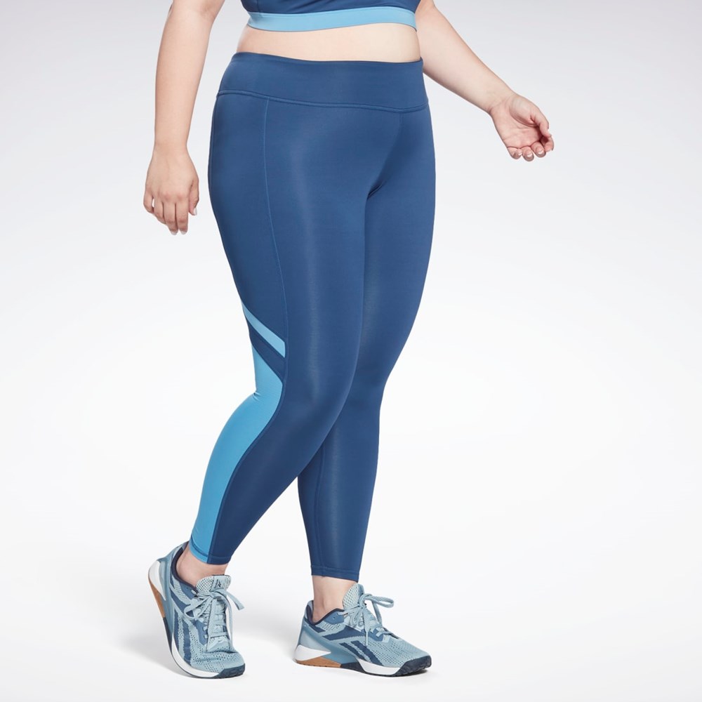 Batik Blue Reebok Workout Ready Mesh Leggings (Plus Size) | H62544