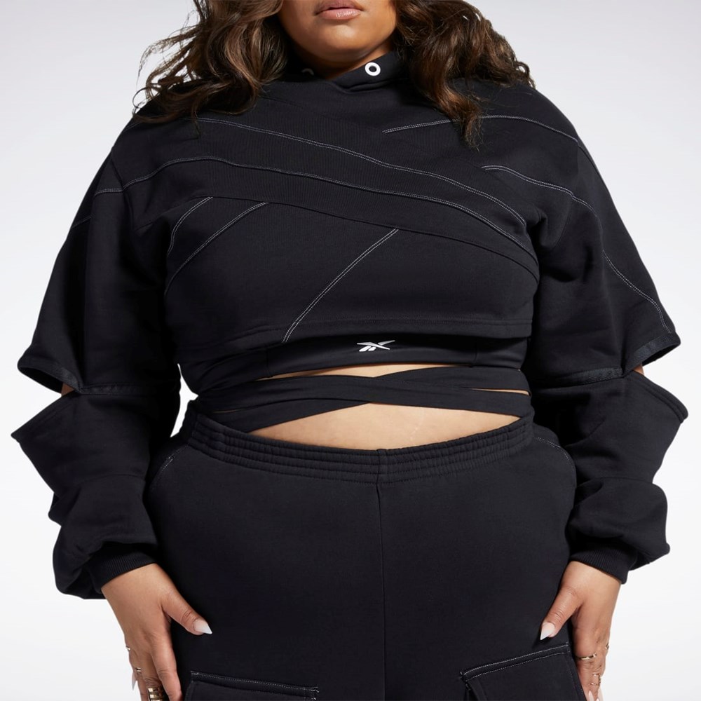 Black / Black Reebok Cardi B Knit Hoodie (Plus Size) | HS4304