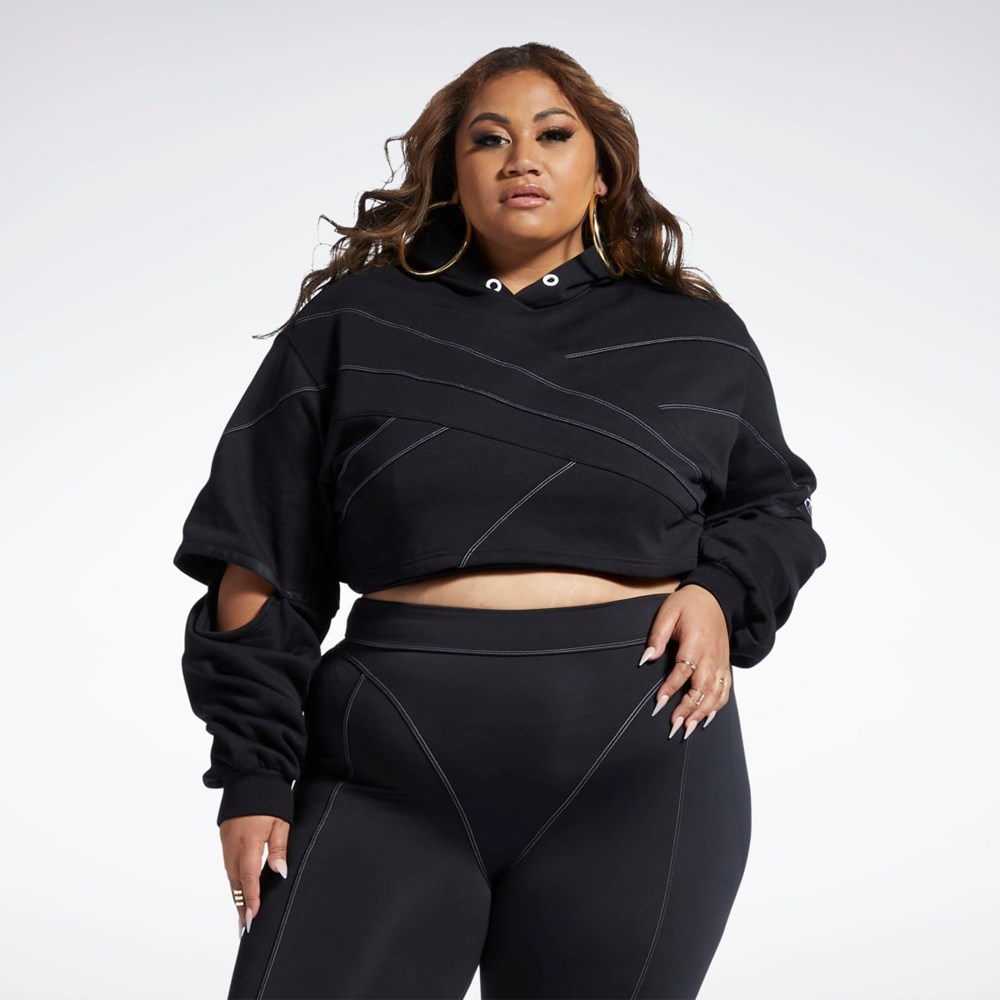 Black / Black Reebok Cardi B Knit Hoodie (Plus Size) | HS4304
