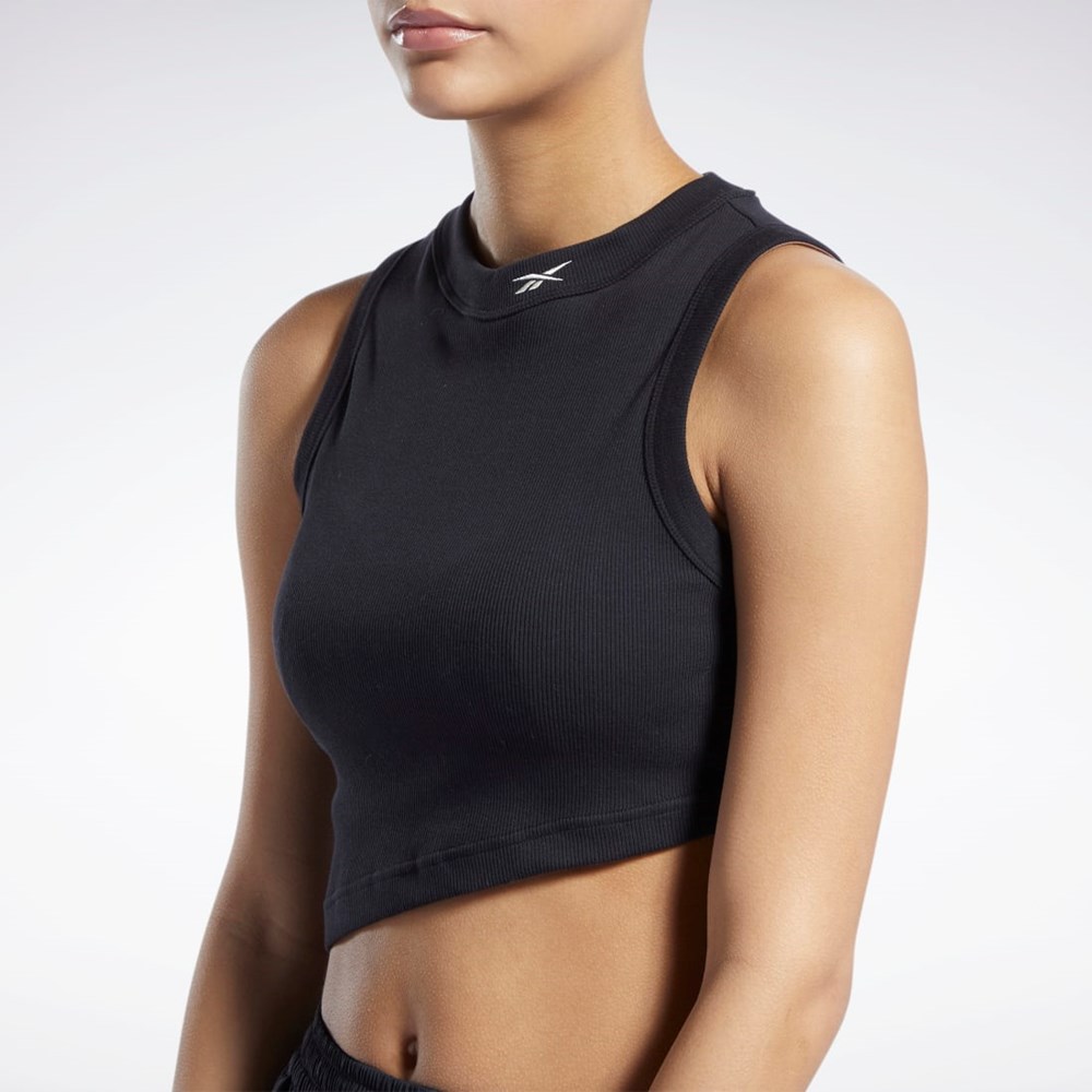 Black Reebok Classics Cropped Ribbed Tank Top | HH7375