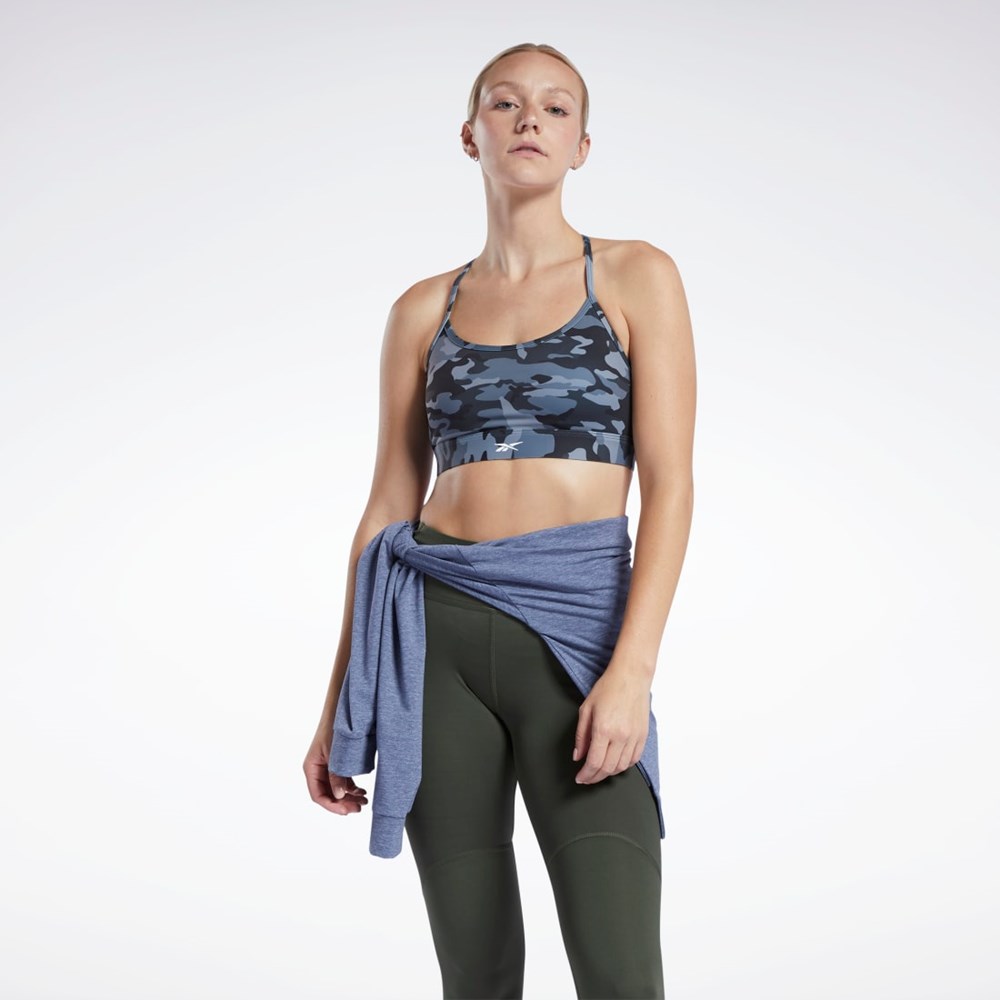 Black Reebok Lux Skinny Strap Camo Print Sports Bra | HE8168