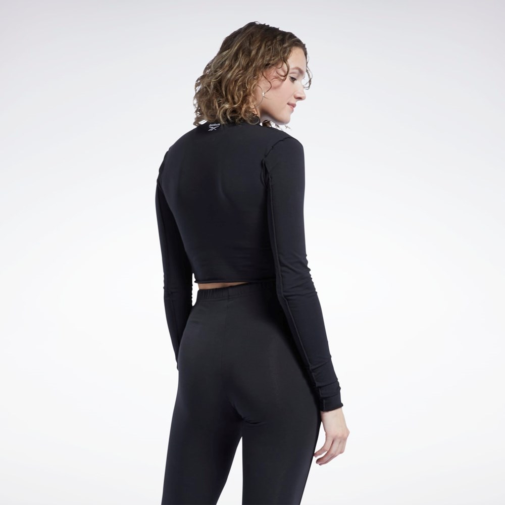 Black Reebok Reebok Classics Lettuce Edge Seam Long Sleeve T-Shirt | H46799