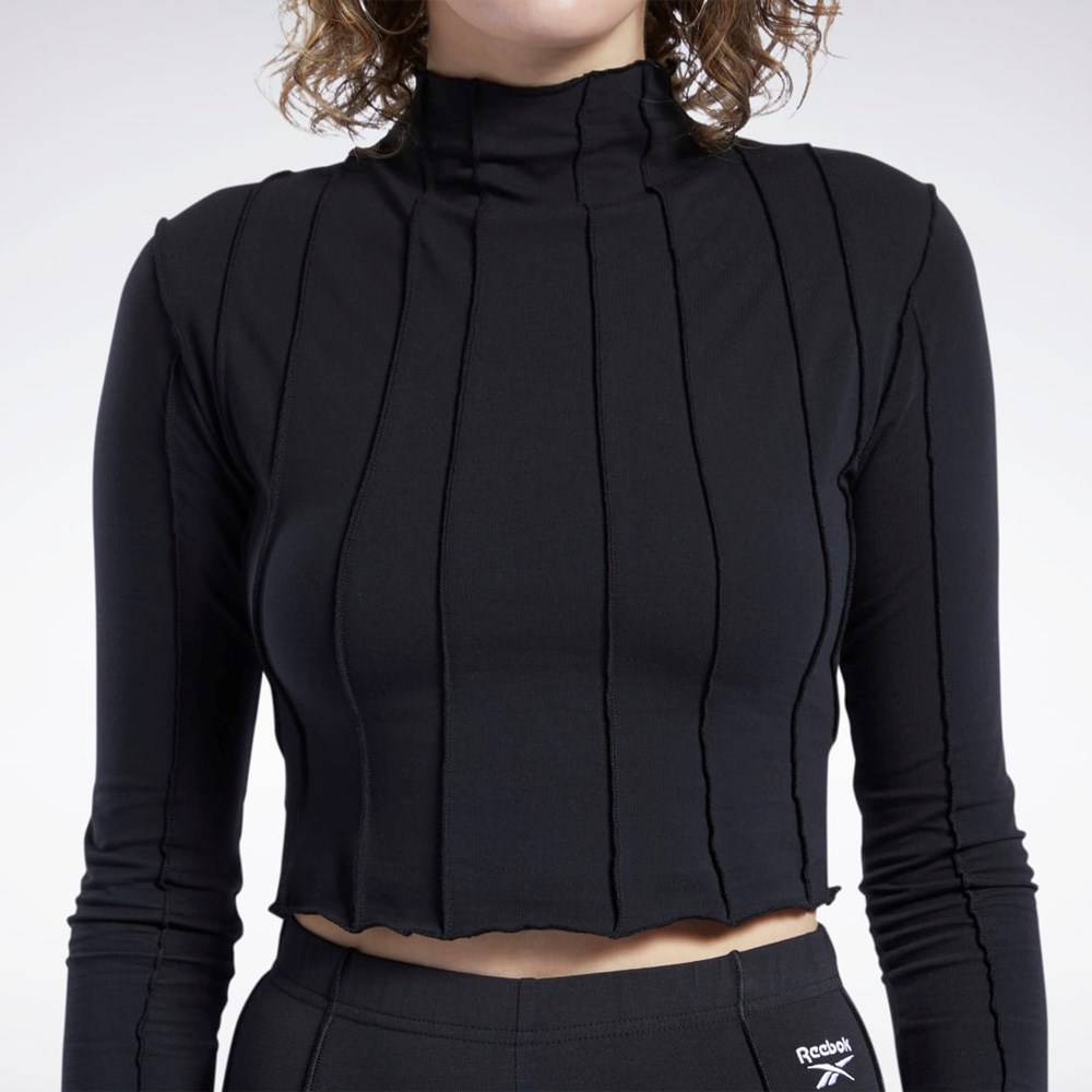 Black Reebok Reebok Classics Lettuce Edge Seam Long Sleeve T-Shirt | H46799