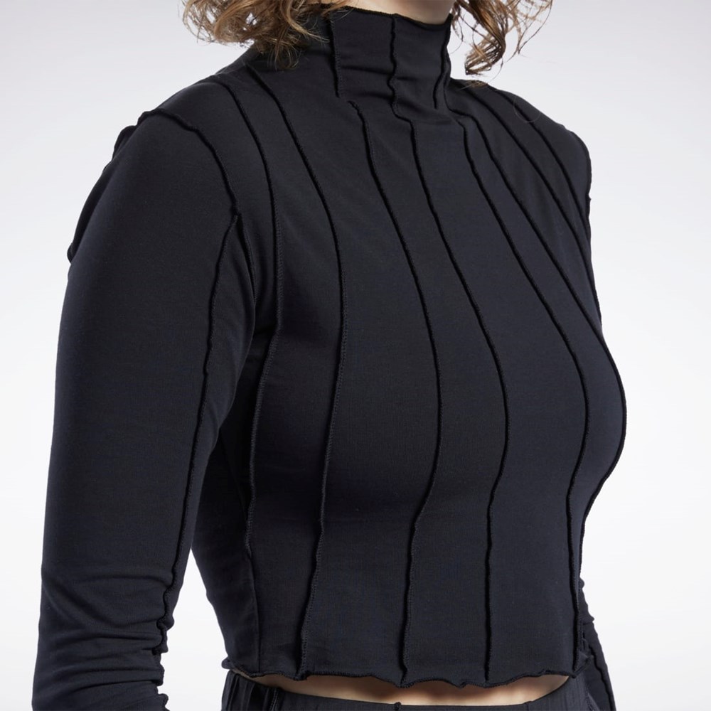 Black Reebok Reebok Classics Lettuce Edge Seam Long Sleeve T-Shirt | H46799