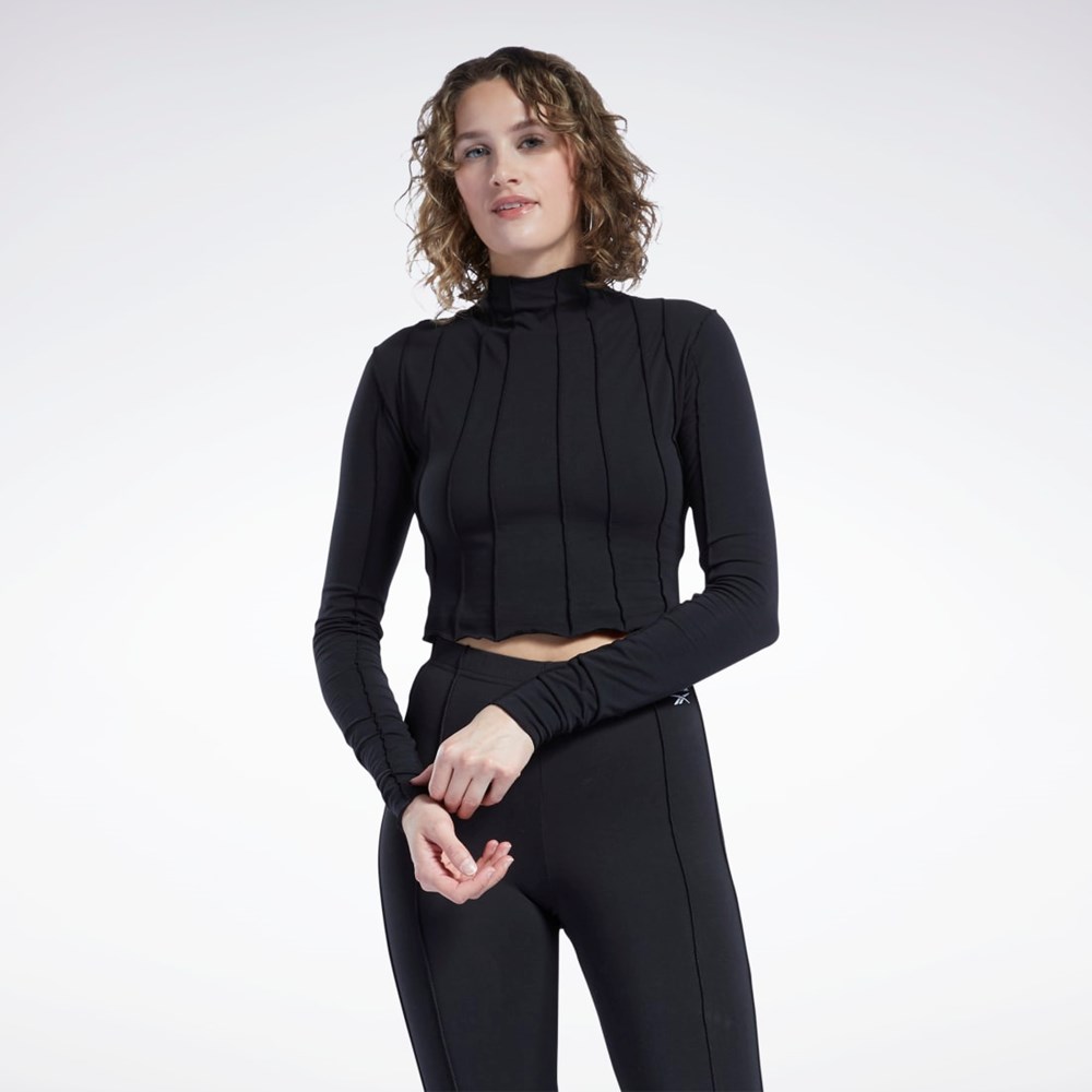 Black Reebok Reebok Classics Lettuce Edge Seam Long Sleeve T-Shirt | H46799