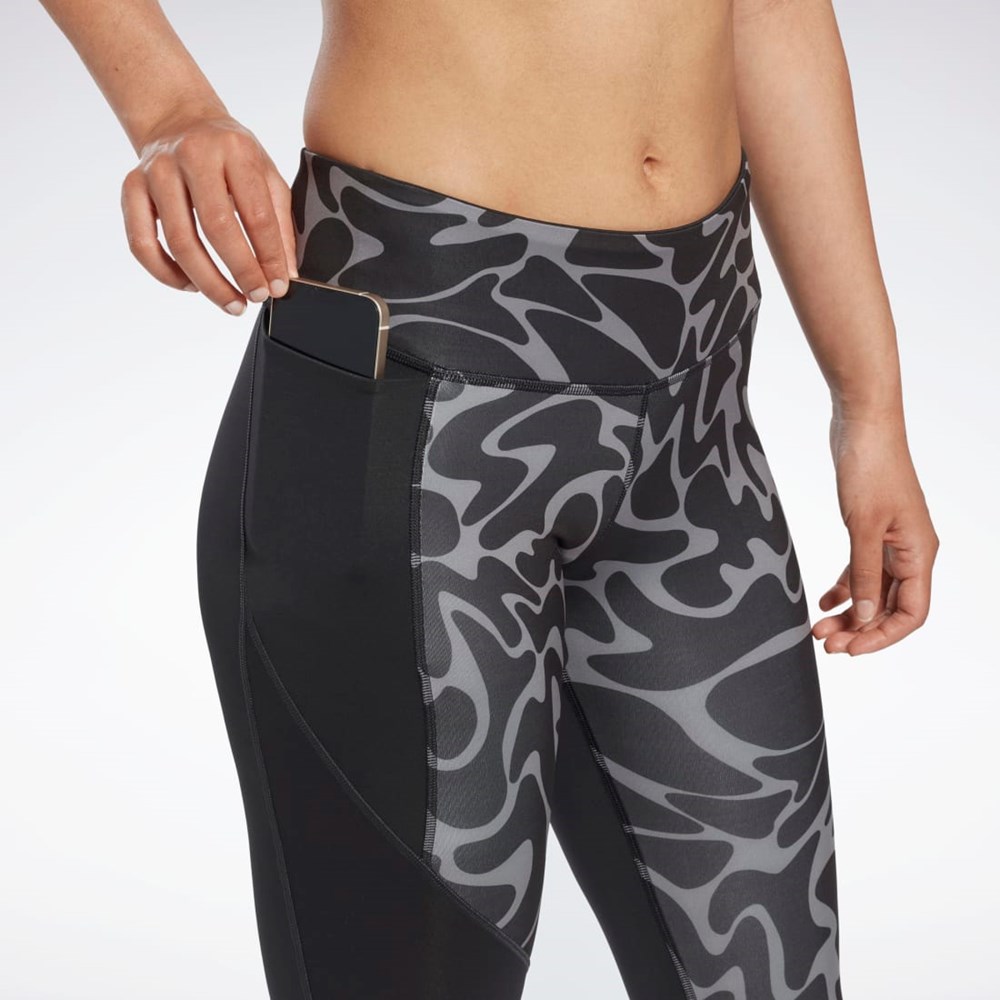 Black Reebok Running Printed Capri Tights | HI6943