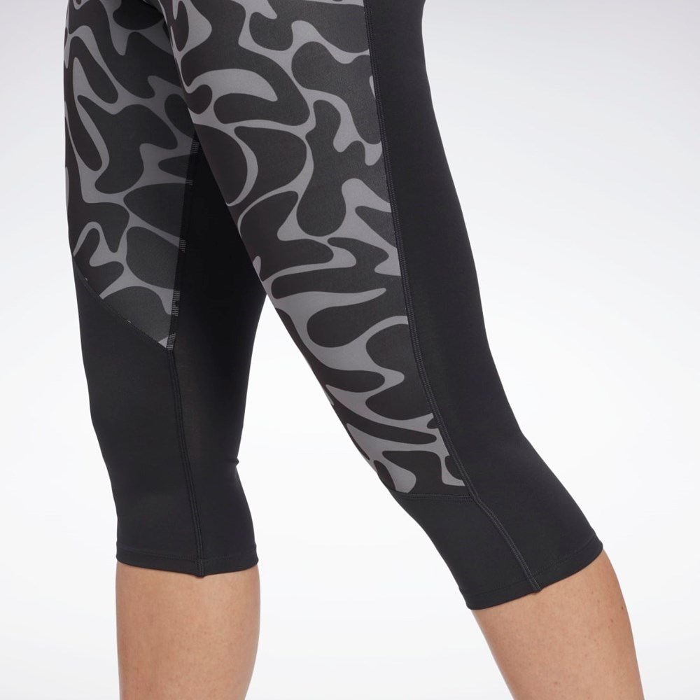 Black Reebok Running Printed Capri Tights | HI6943