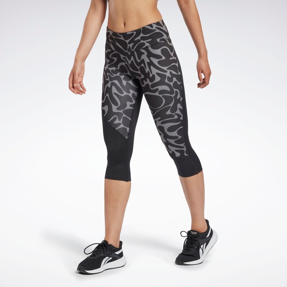 Black Reebok Running Printed Capri Tights | HI6943