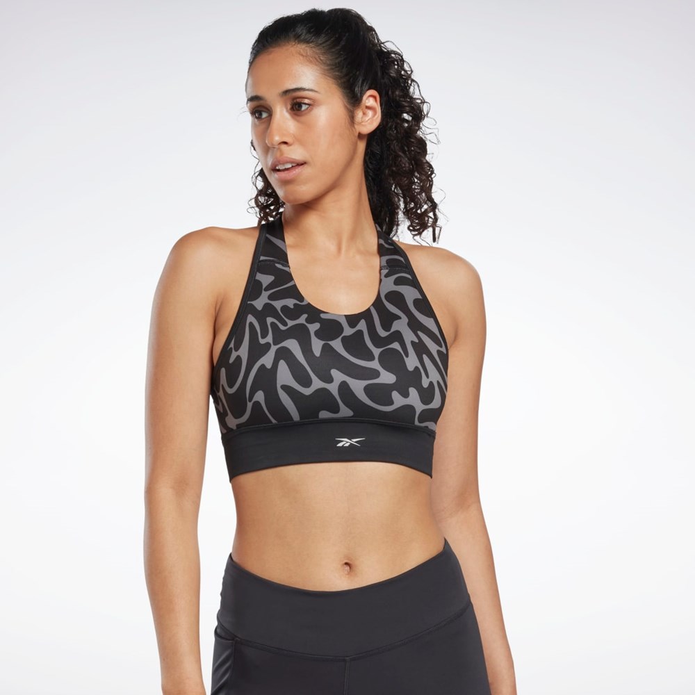 Black Reebok Running Printed Sports Bra | HI6936