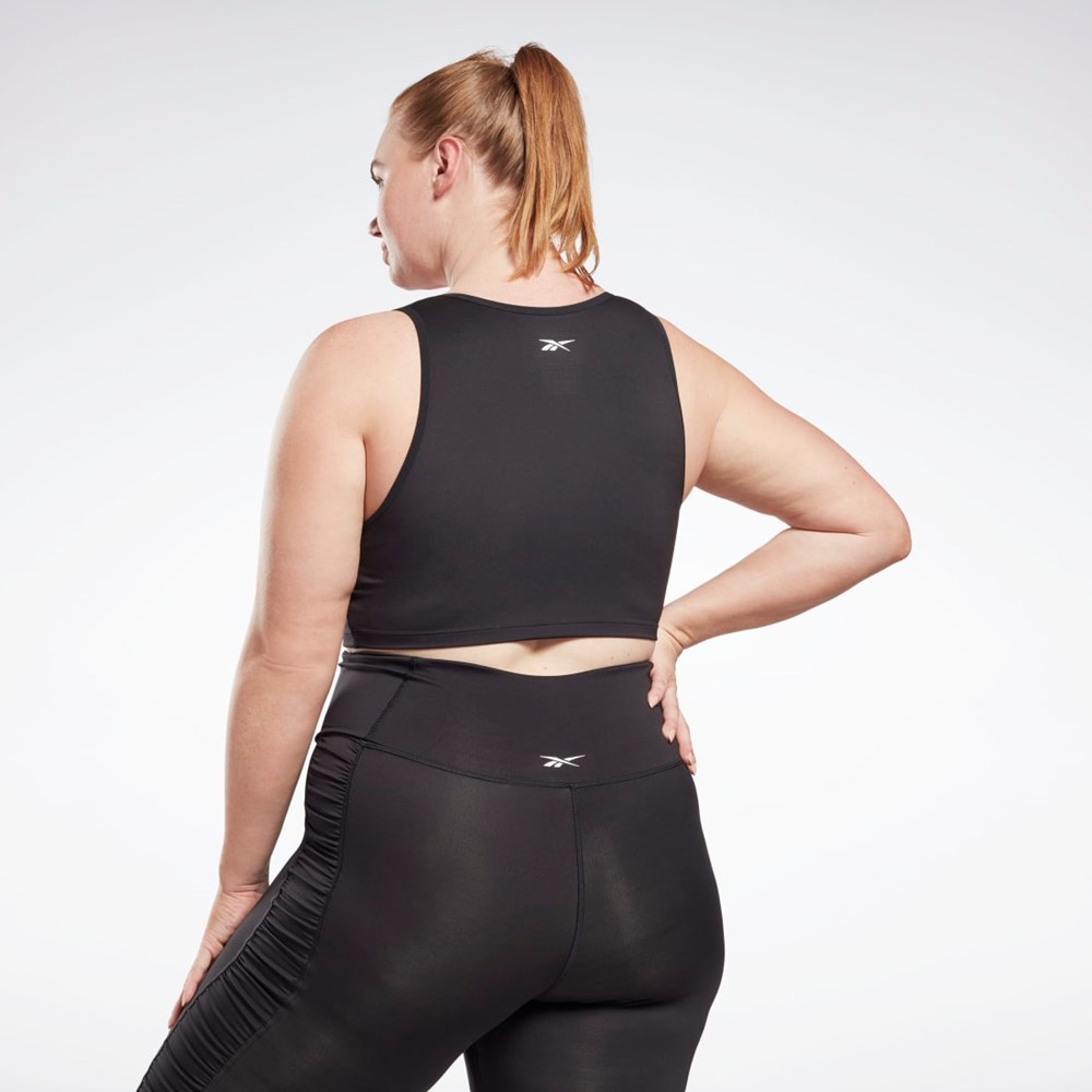 Black Reebok Studio Ruched Cropped Tank Top (Plus Size) | HB6907