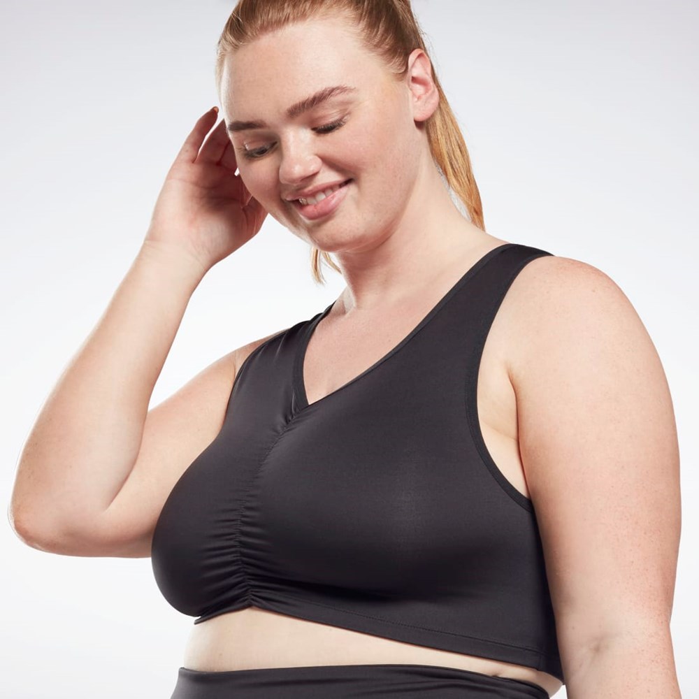 Black Reebok Studio Ruched Cropped Tank Top (Plus Size) | HB6907