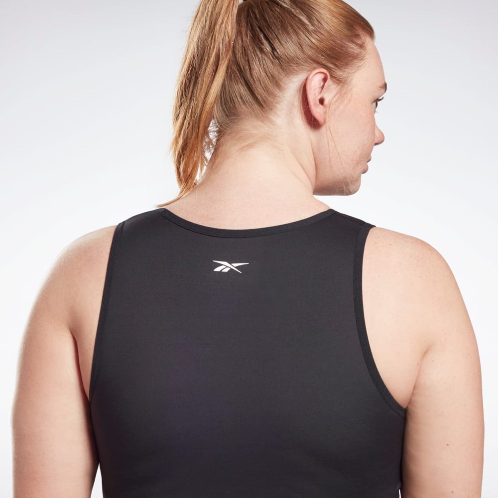 Black Reebok Studio Ruched Cropped Tank Top (Plus Size) | HB6907