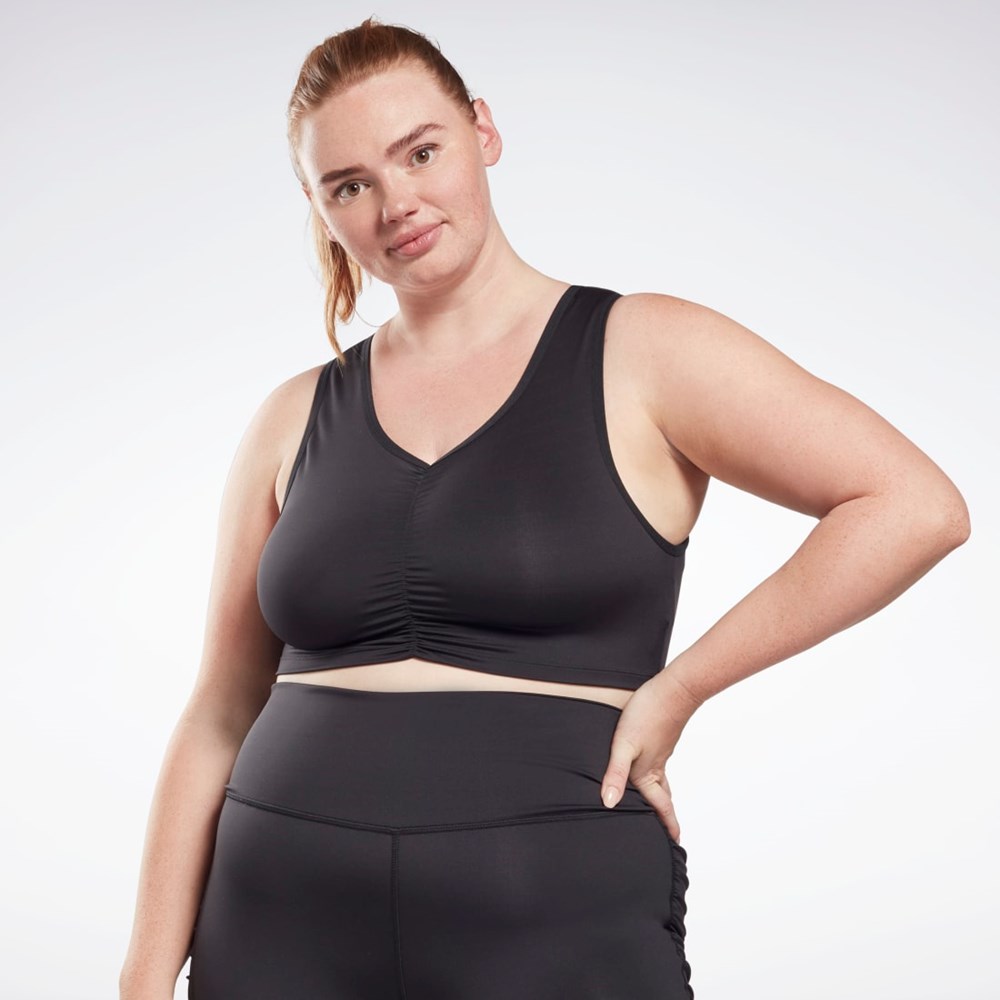 Black Reebok Studio Ruched Cropped Tank Top (Plus Size) | HB6907