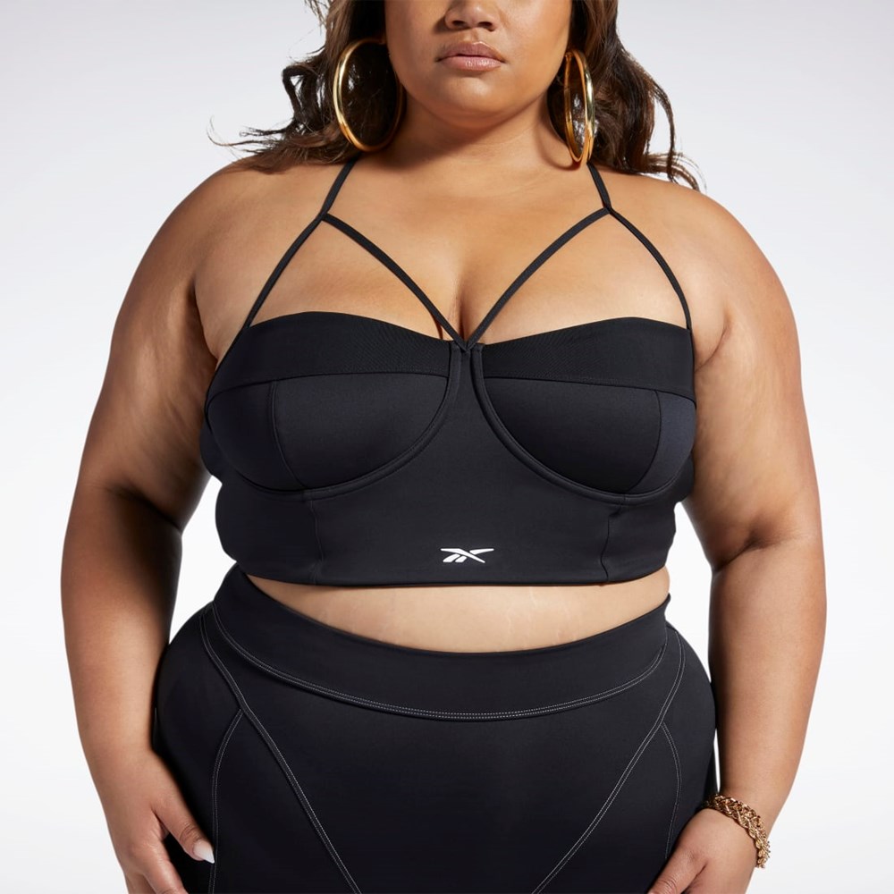 Black / White Reebok Cardi B Bralette (Plus Size) | HS4291
