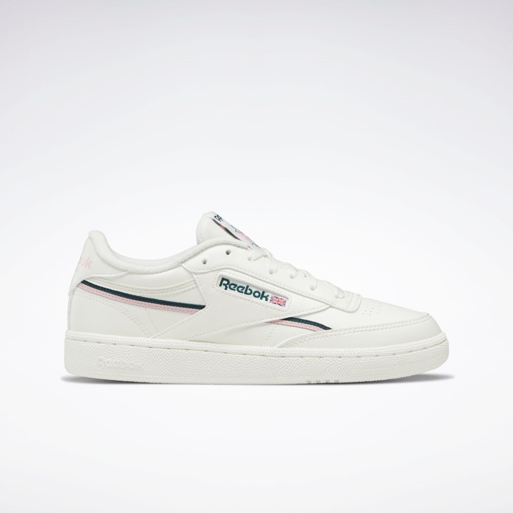 Chalk / Pink Glow / Forest Green Reebok Club C 85 Vegan Shoes | GY9732