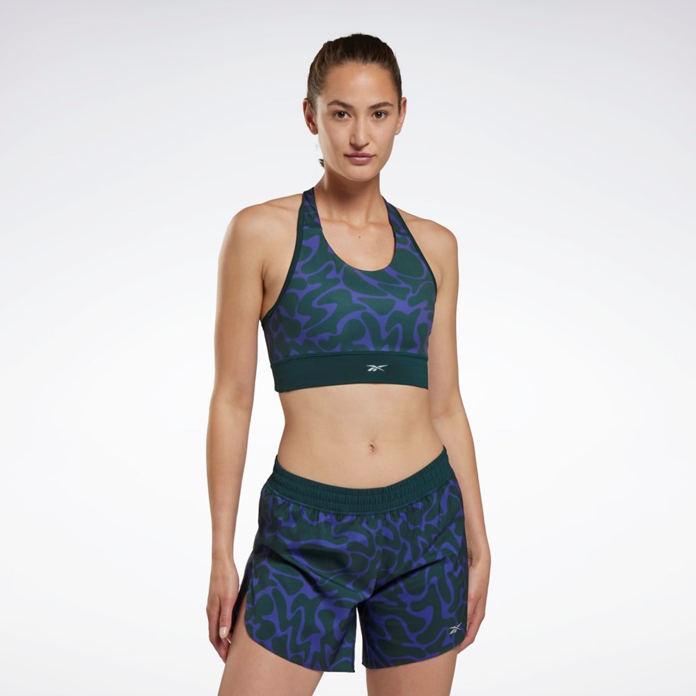 Forest Green Reebok Running Printed Sports Bra | HK4760