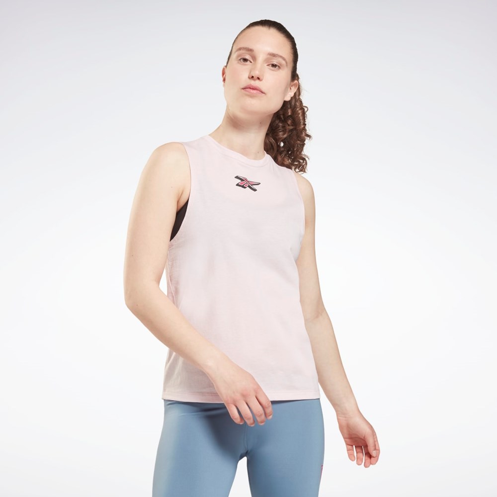 Frost Berry Reebok Training Essentials Muscle Graphic Tank Top | GU8356