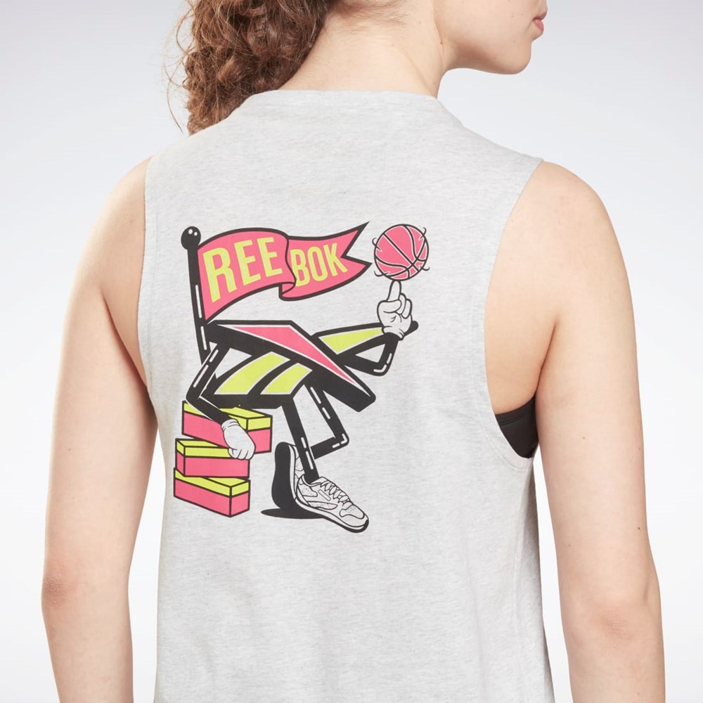 Light Grey Heather Reebok Training Essentials Muscle Graphic Tank Top | GU8353