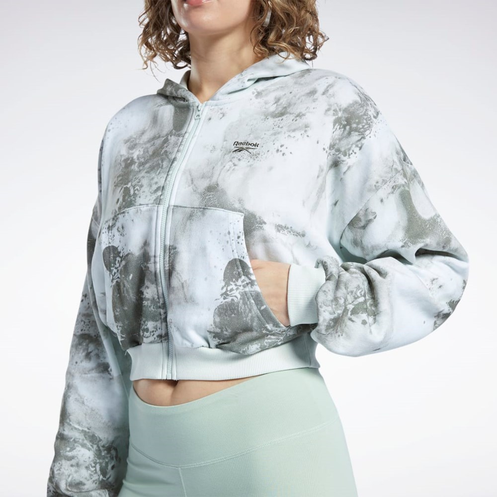 Light Sage Reebok Classics Cloud Splatter-Print Zip-Up Sweatshirt | H58674