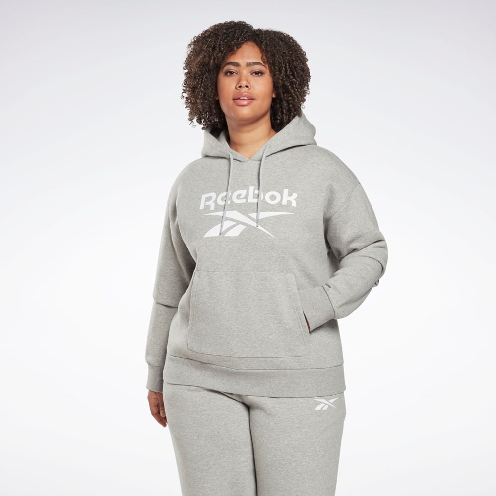 Medium Grey Heather Reebok Reebok Identity Logo Fleece Pullover Hoodie (Plus Size) | HT5854