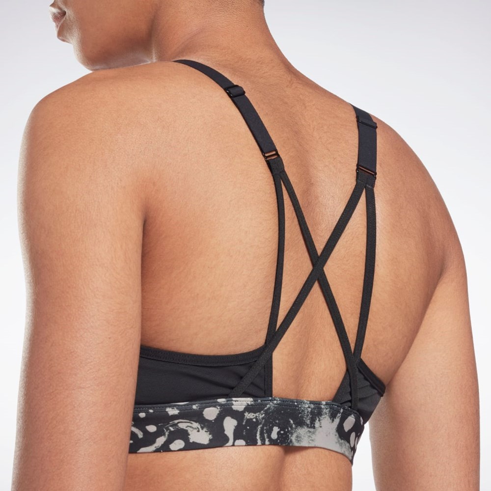 Night Black Reebok Lux Strappy Modern Safari Print Sports Bra | H56372