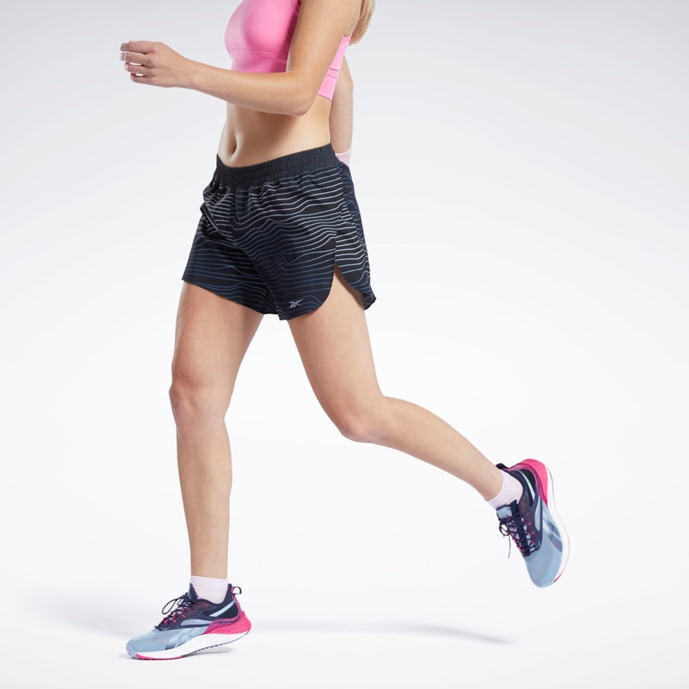 Night Black Reebok Running Printed Shorts | HA0996