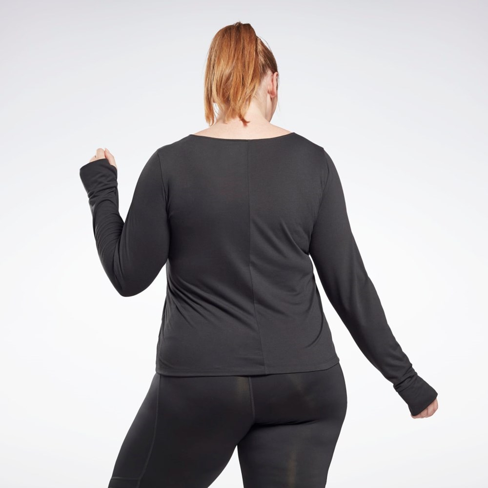 Night Black Reebok Workout Ready Supremium Long Sleeve T-Shirt (Plus Size) | HB6397