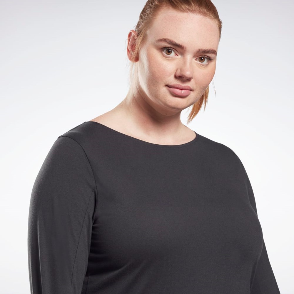 Night Black Reebok Workout Ready Supremium Long Sleeve T-Shirt (Plus Size) | HB6397