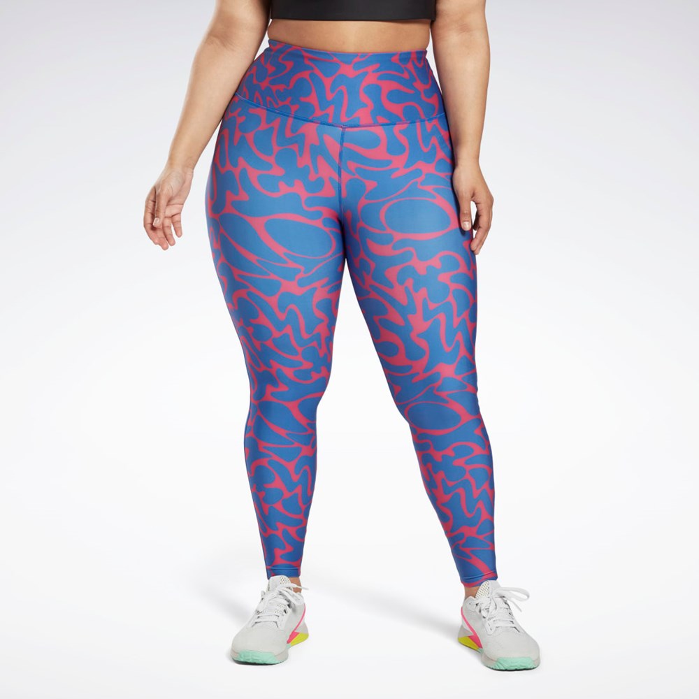 Semi Proud Pink Reebok Workout Ready Printed Leggings (Plus Size) | HI2383