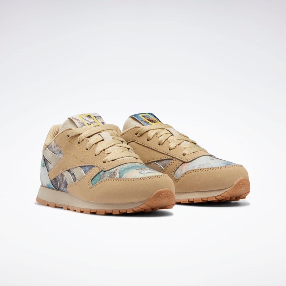 Utility Beige / Parchment / Soft Camel Reebok National Geographic Classics Leather Shoes - Preschool | GY2060