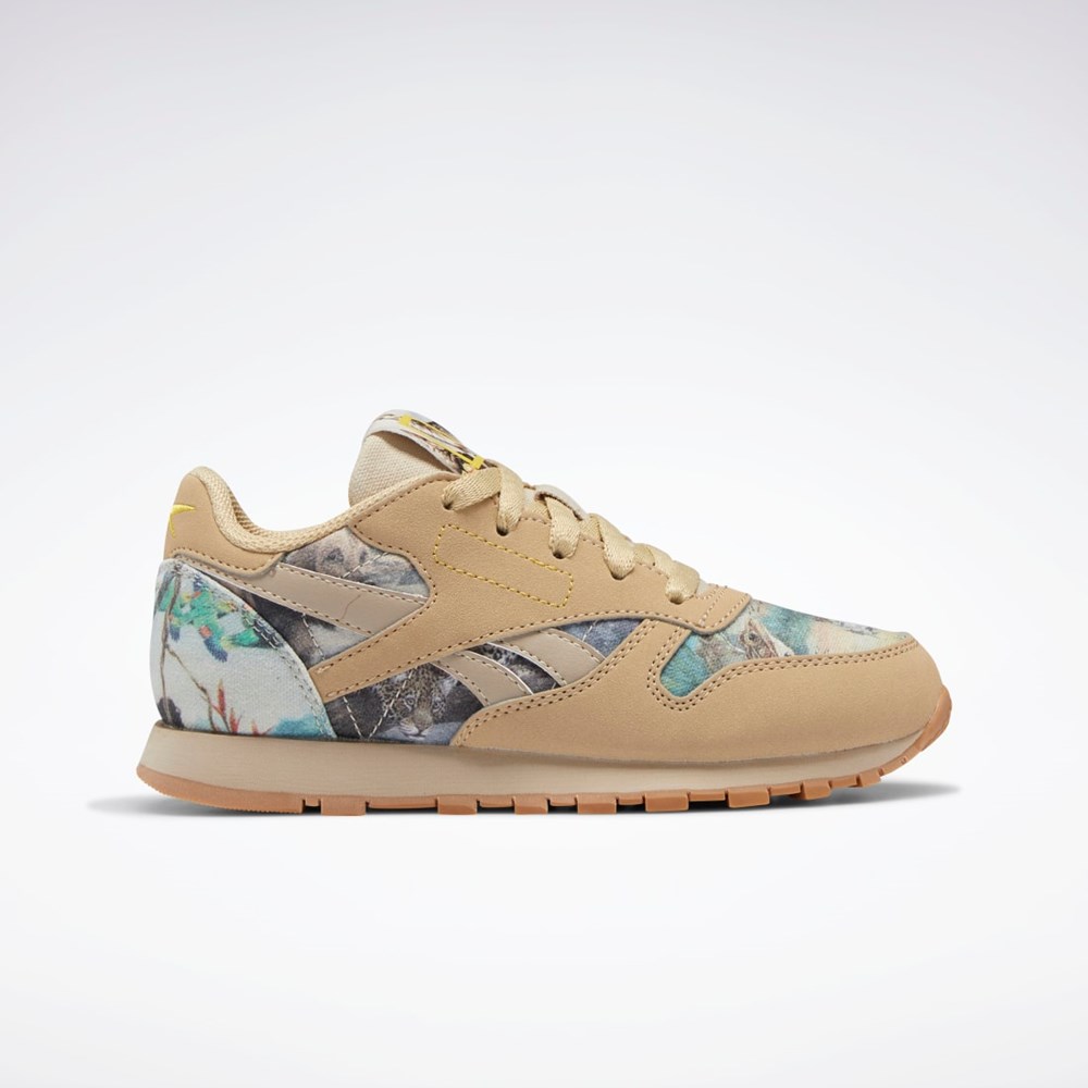 Utility Beige / Parchment / Soft Camel Reebok National Geographic Classics Leather Shoes - Preschool | GY2060